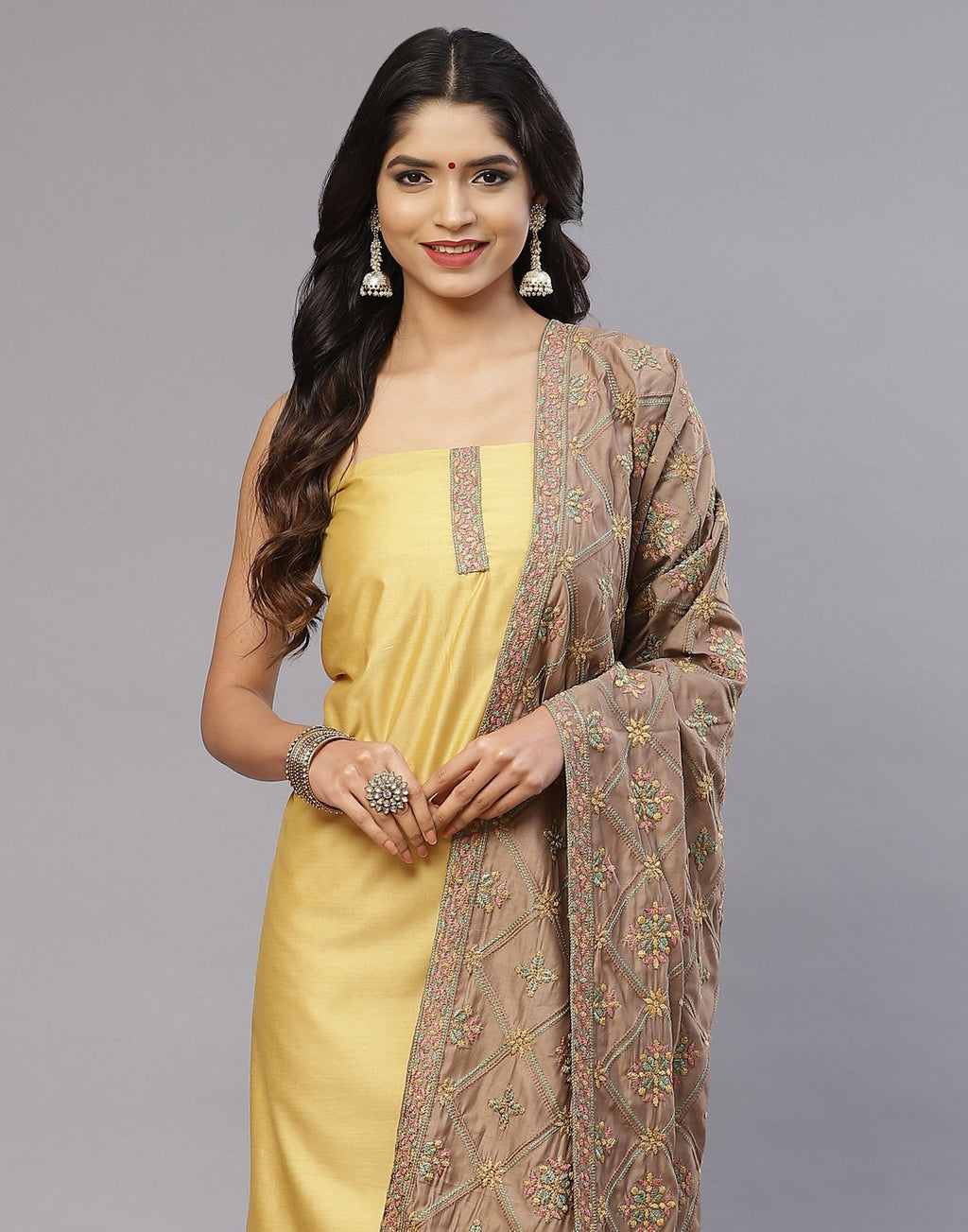 Chanderi Embroidered Suit Piece with fancy dupatta