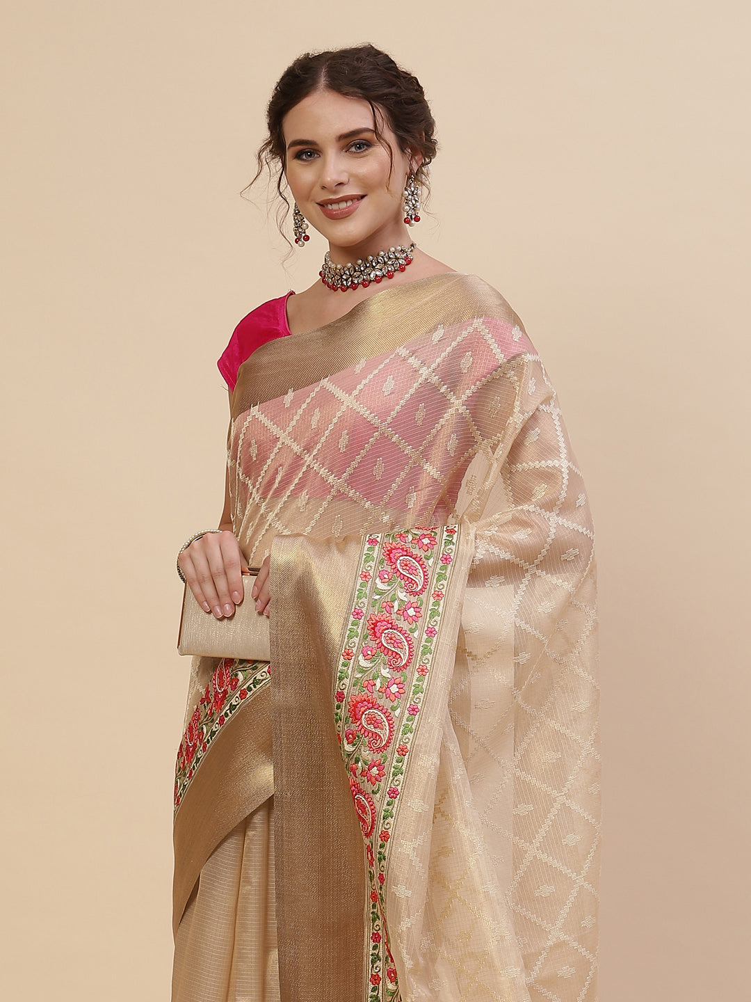 Resham Jaal Cotton Embroidered Saree
