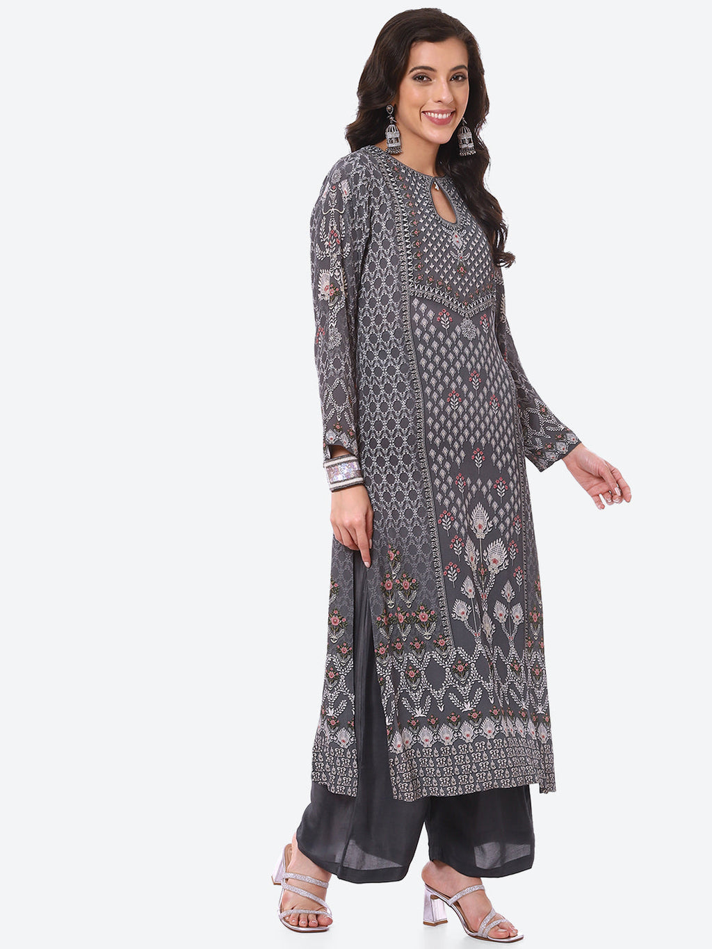 Digital Printed Crepe Kurta With Palazzo & Georgette Dupatta