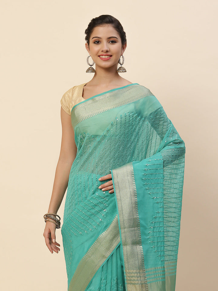 Sequin Organza Woven Saree