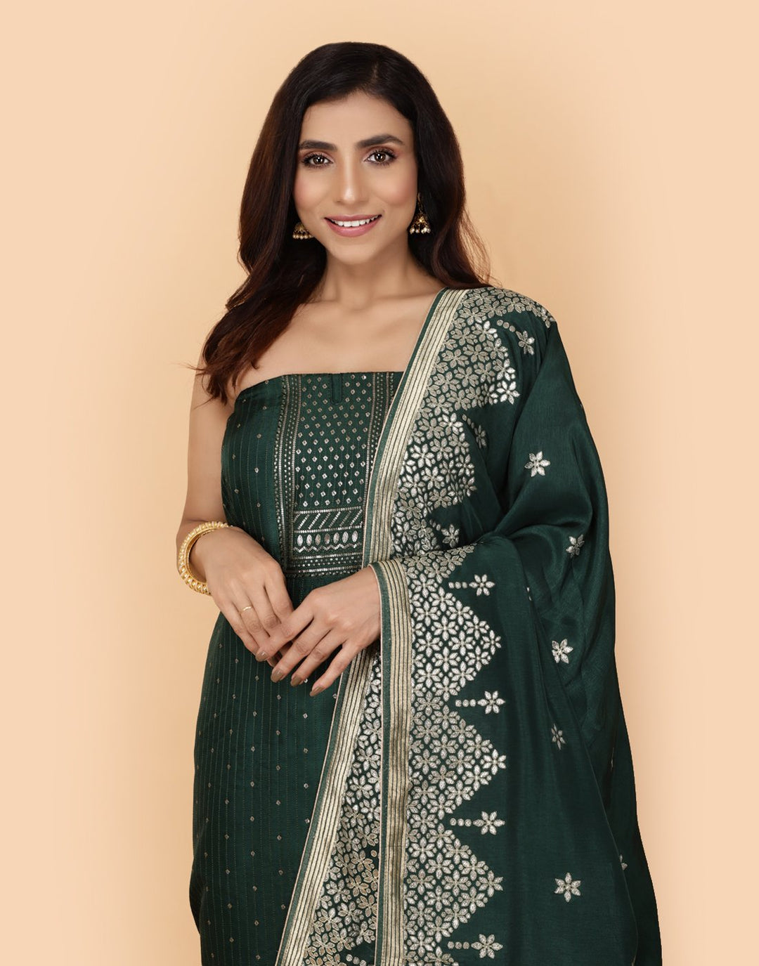 Embroidered Chanderi Art Handloom Dupion Suit Piece