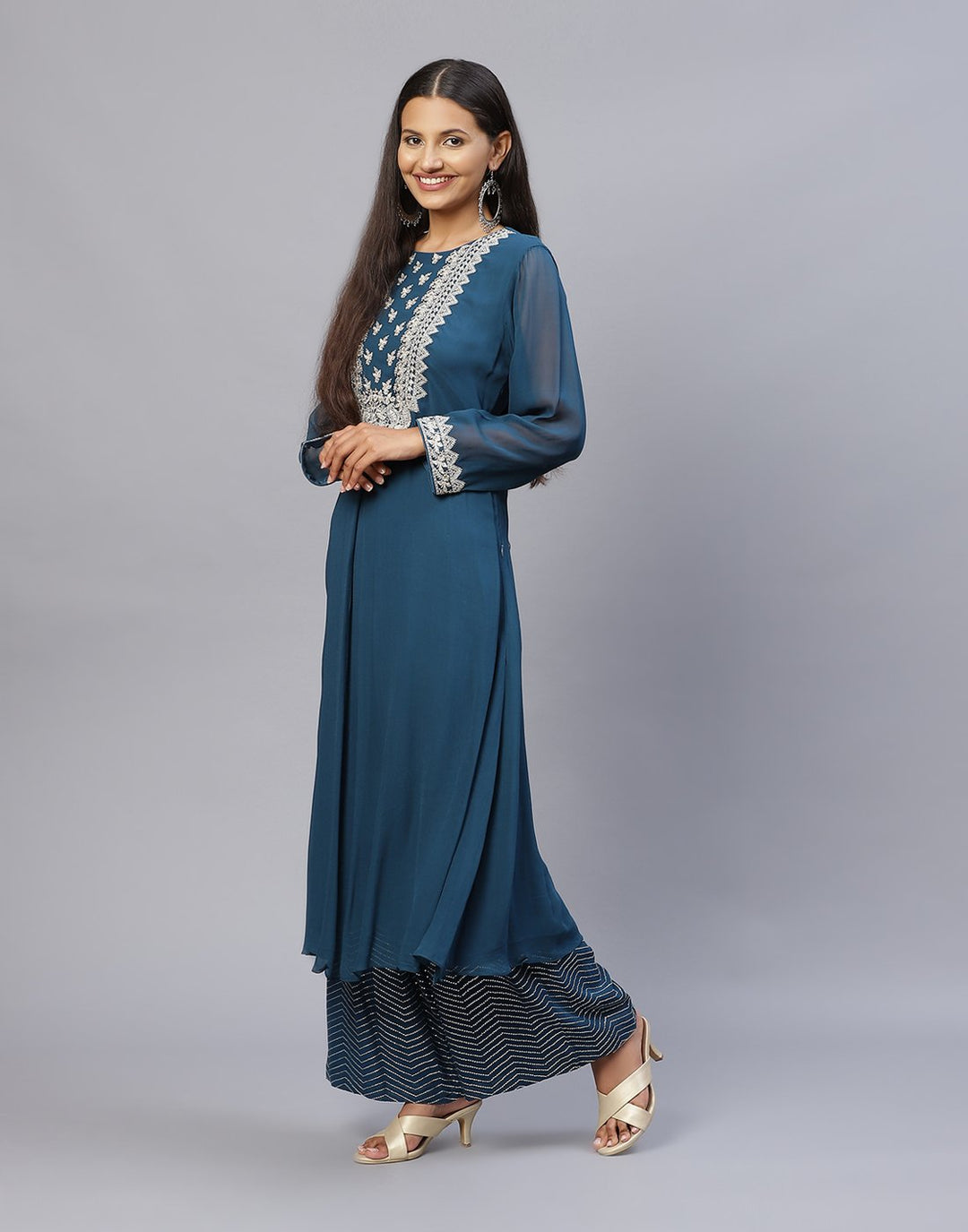 Georgette Embroidered Kurti Palazzo Set