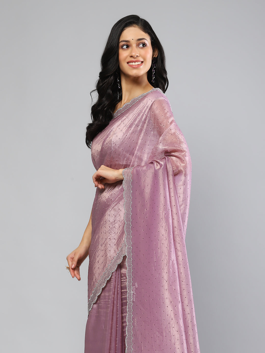 Swarovski Border Art-Chiffon Organza Plain Saree