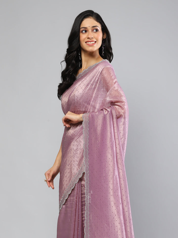 Swarovski Border Art-Chiffon Organza Plain Saree