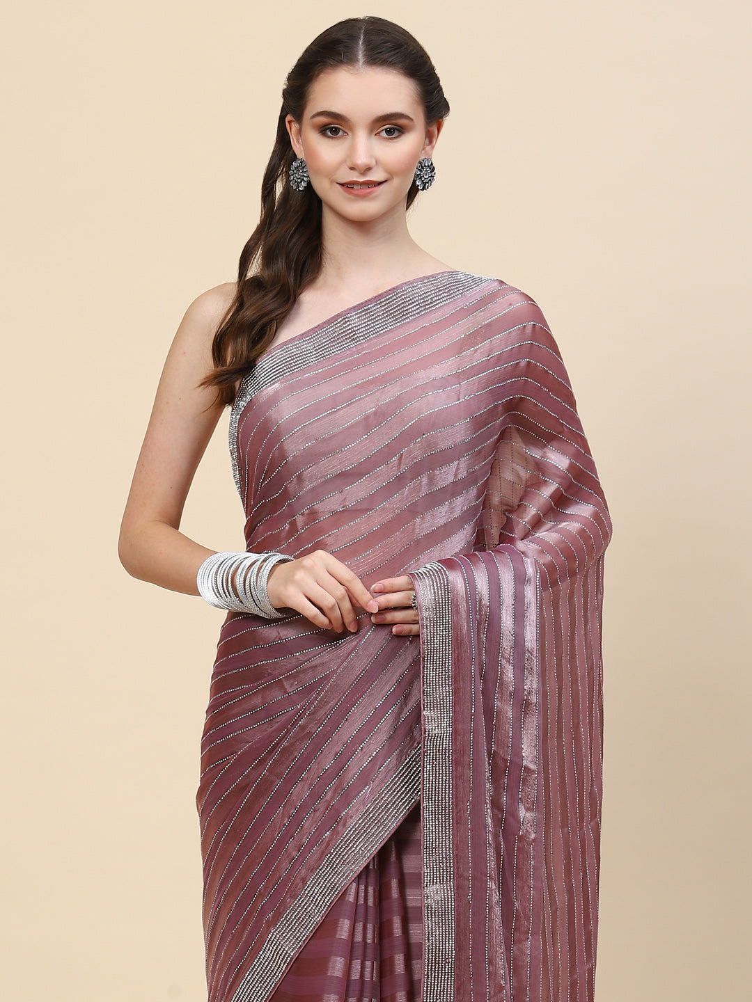 Stone  Embroidered Organza Saree