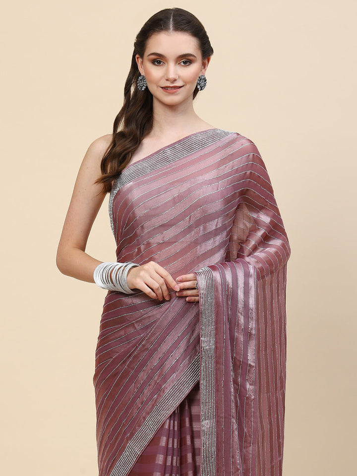 Stone  Embroidered Organza Saree