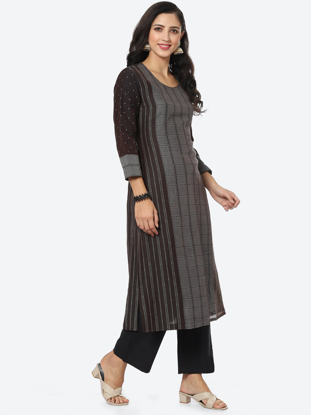 Checked Printed Chanderi Kurta With Pant