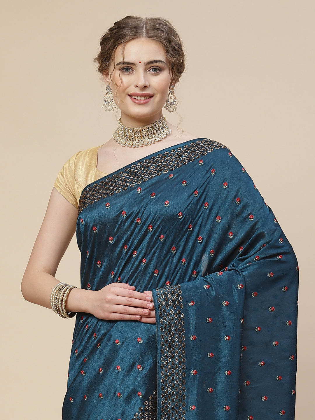 Resham Booti Tussar Embroidered Saree