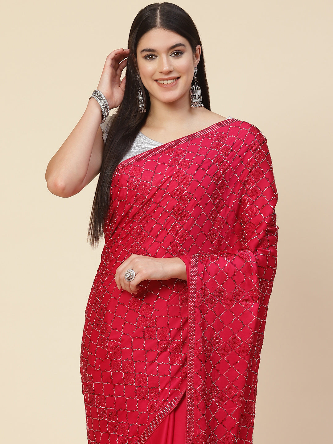 Stone Embroidered Satin Saree