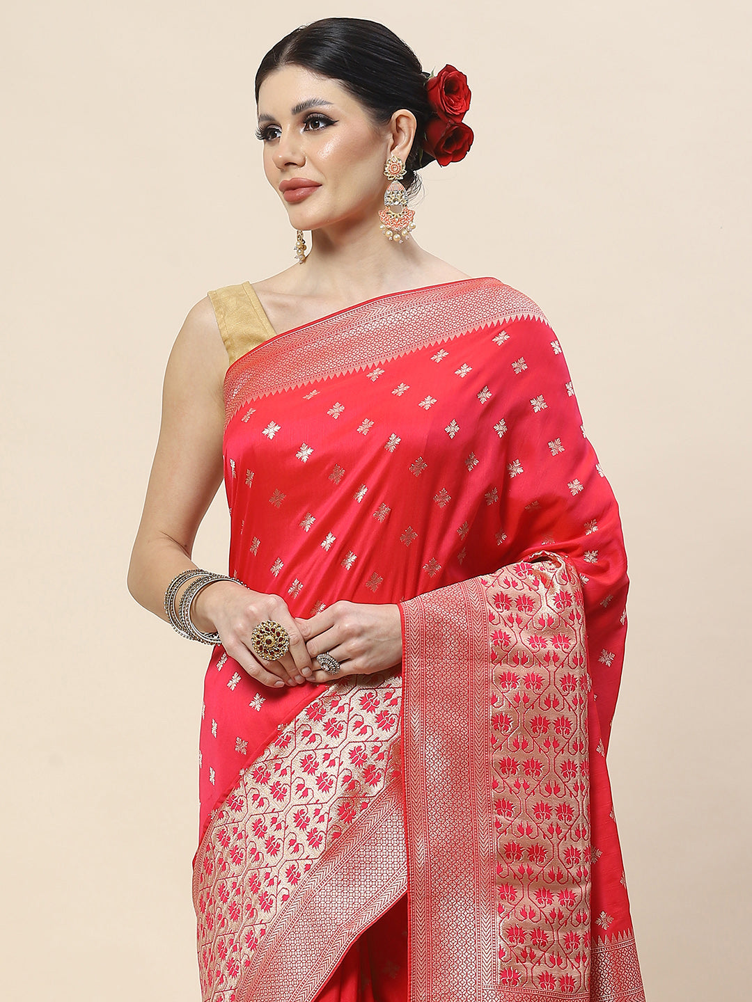 Zari Booti Woven Art Silk Banarsi Saree