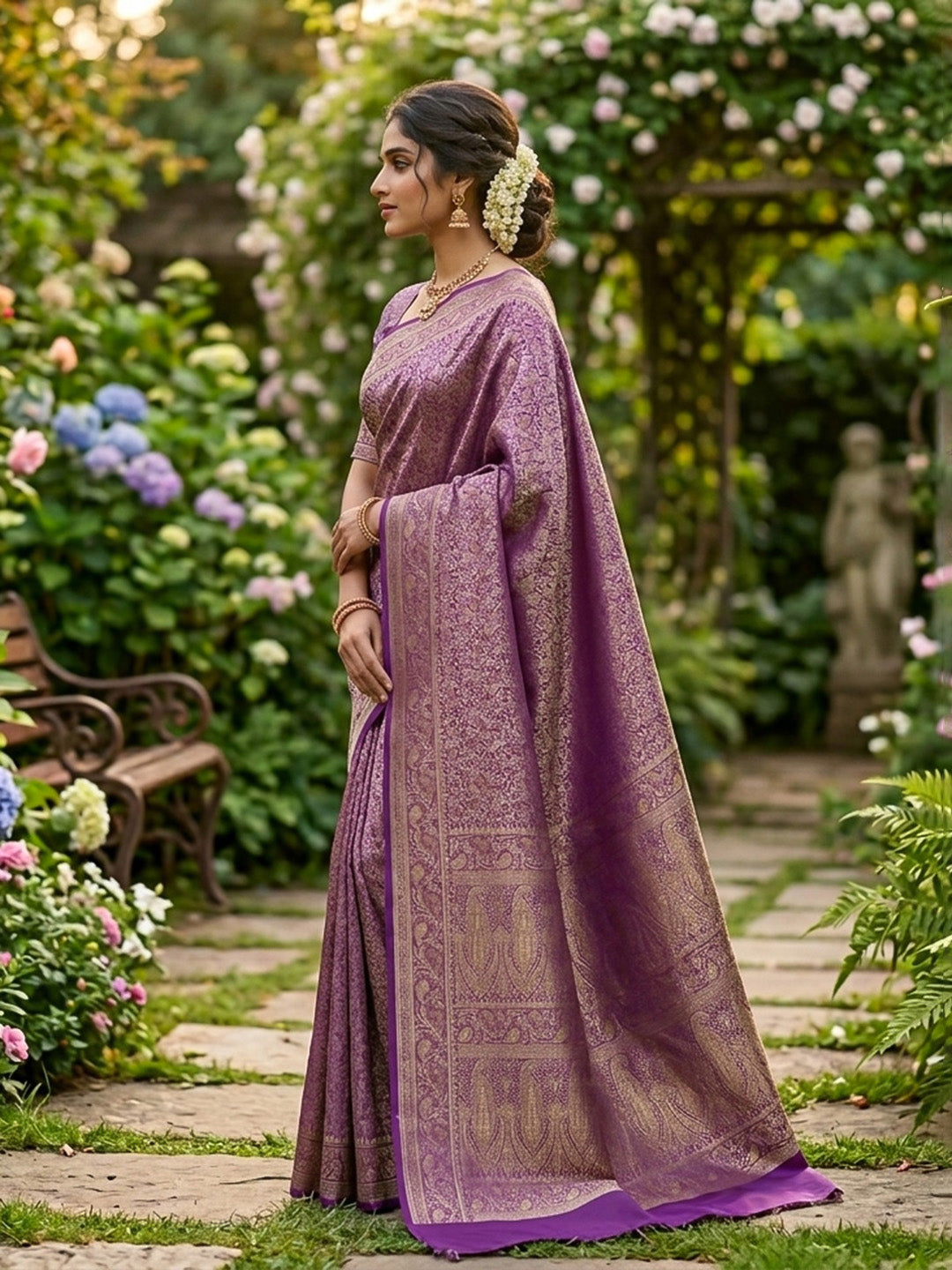 Lavender Woven Design Satan Resham Banarasi Saree