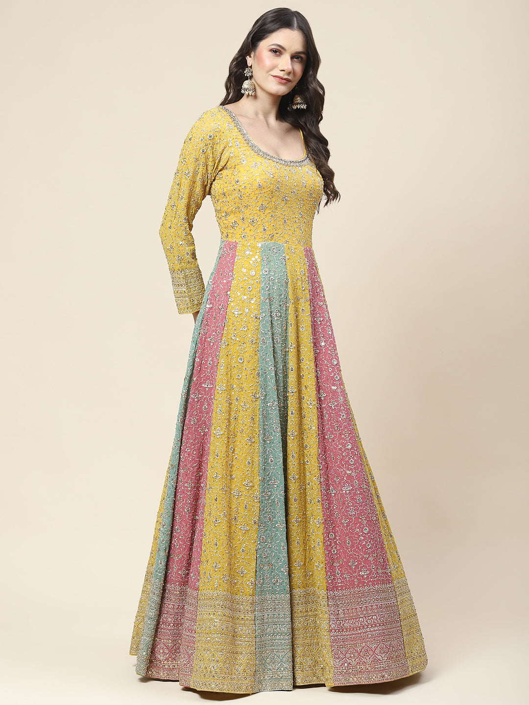 Zari Embroidered Georgette Kurta With Churidar &amp; Dupatta