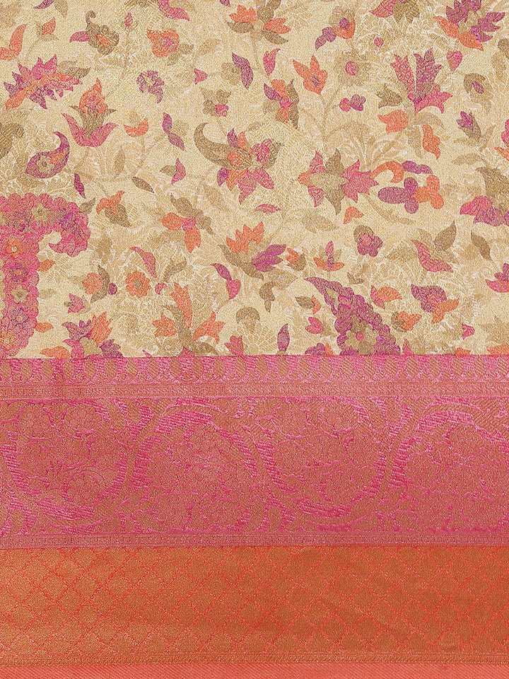 Printed Banarasi Pallu Border Art Handloom Woven Saree