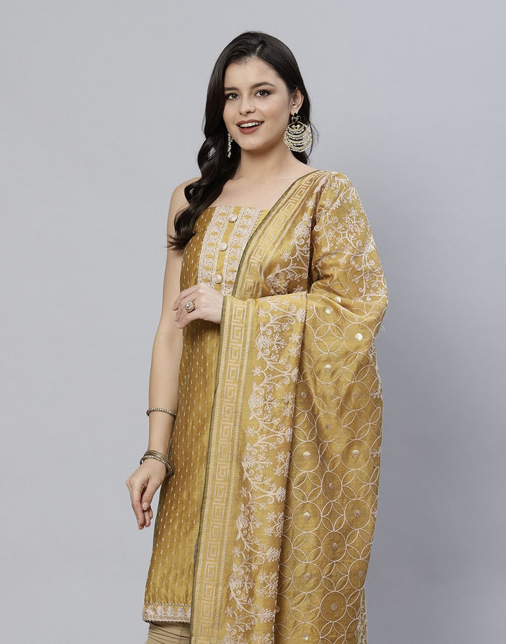Chanderi Suit Piece With Embroidered Dupatta