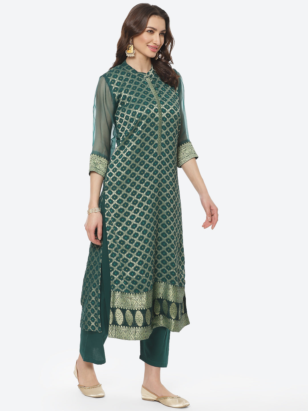 Embroidered Georgette Kurti With Pant