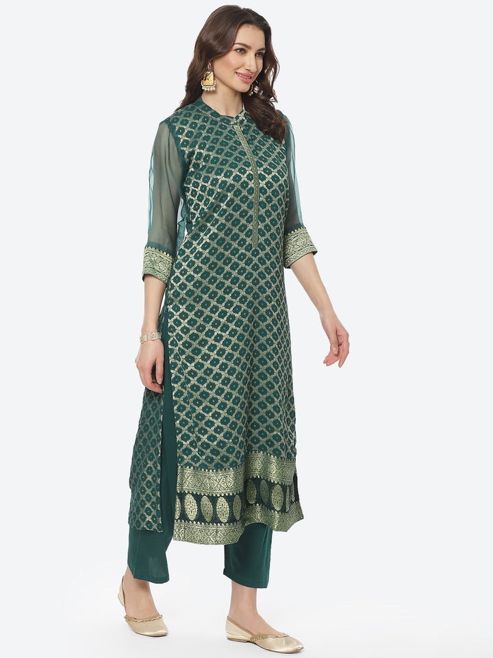 Embroidered Georgette Kurti With Pant