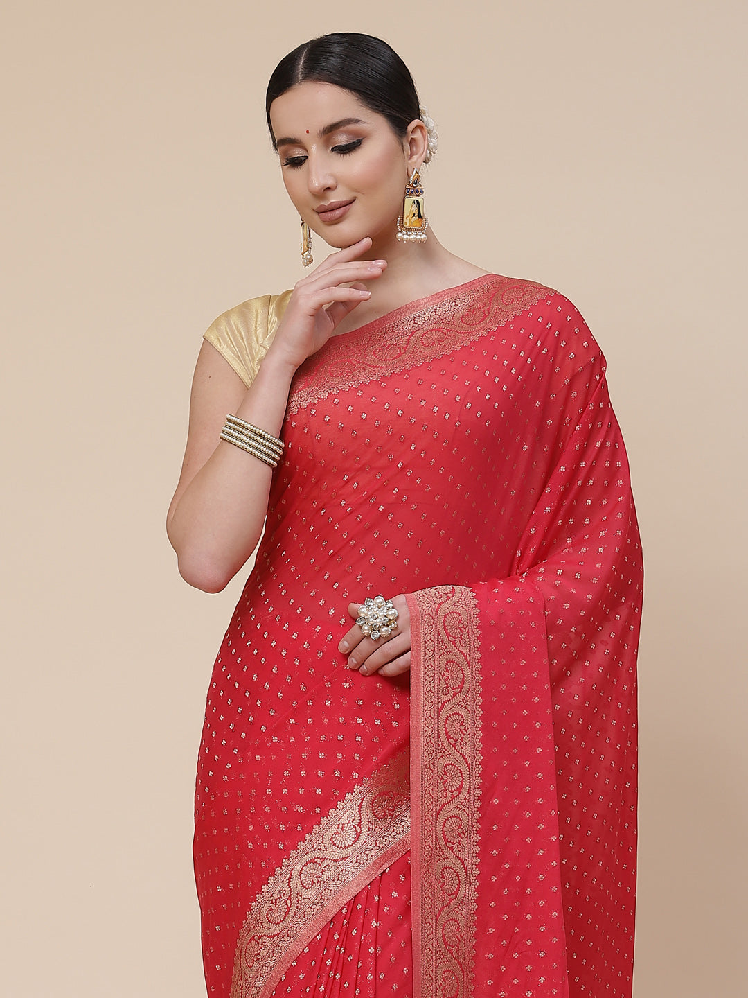 Booti Work Georgette Plain Saree
