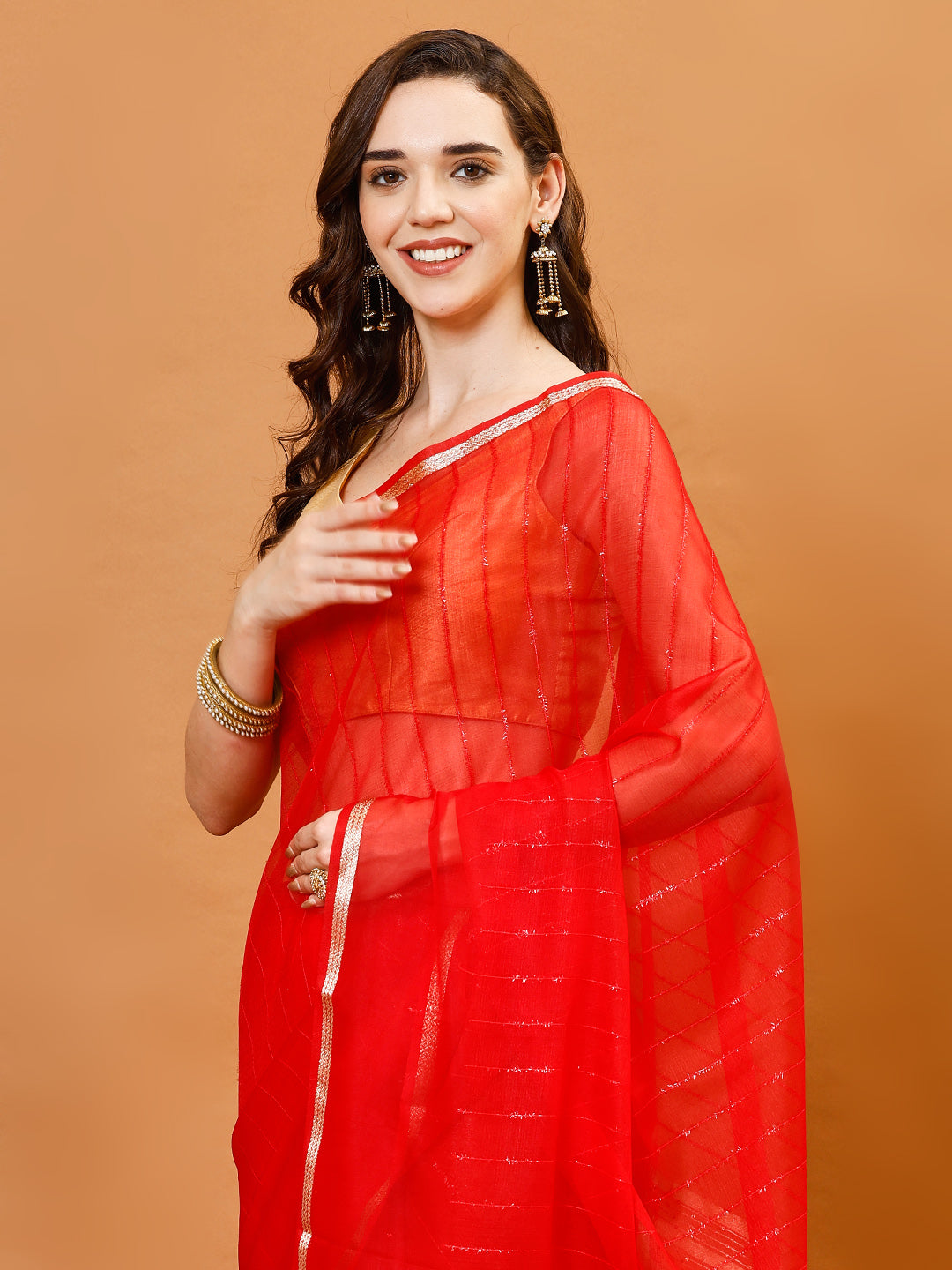 Plain Zari Border Organza Saree