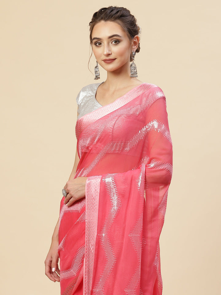 Sequin Embroidered Chiffon Plain Saree