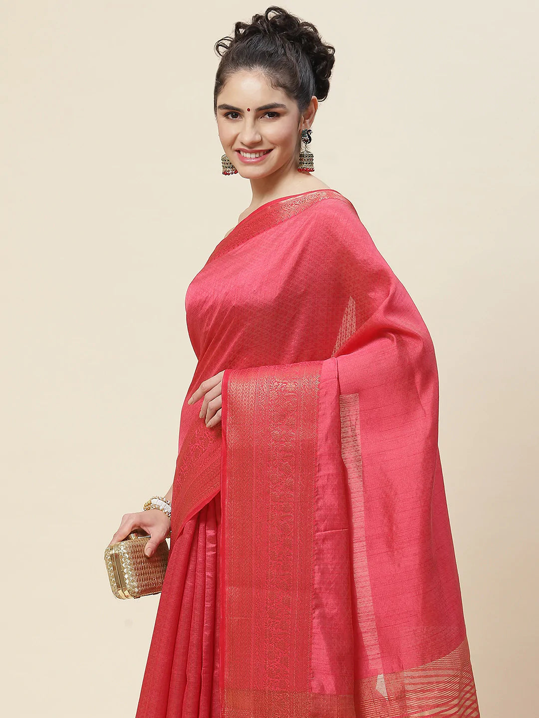Zari Border Booti Handloom Woven Saree