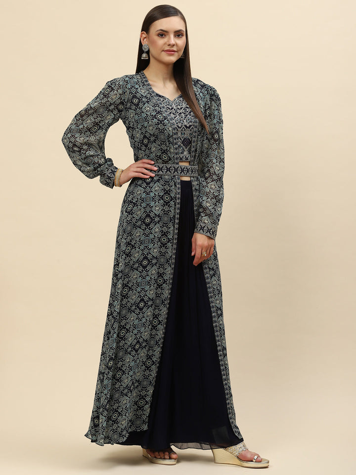 Digital Printed Crop Top Sharara With Dupatta &amp; Jacket