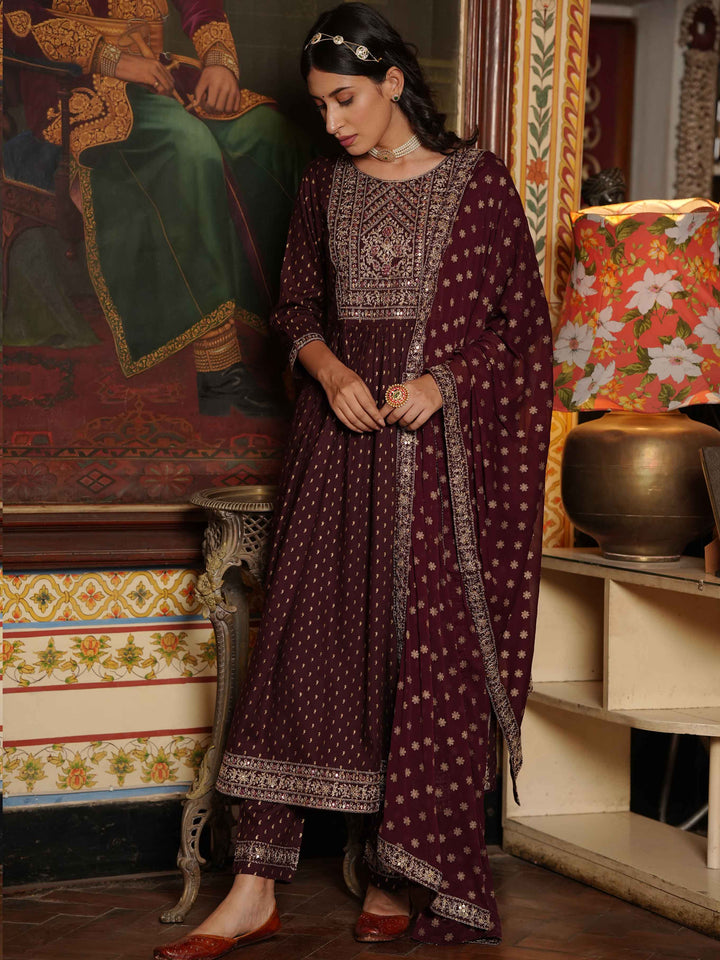 Neck Embroidered Cotton Kurta With Palazzo &amp; Dupatta