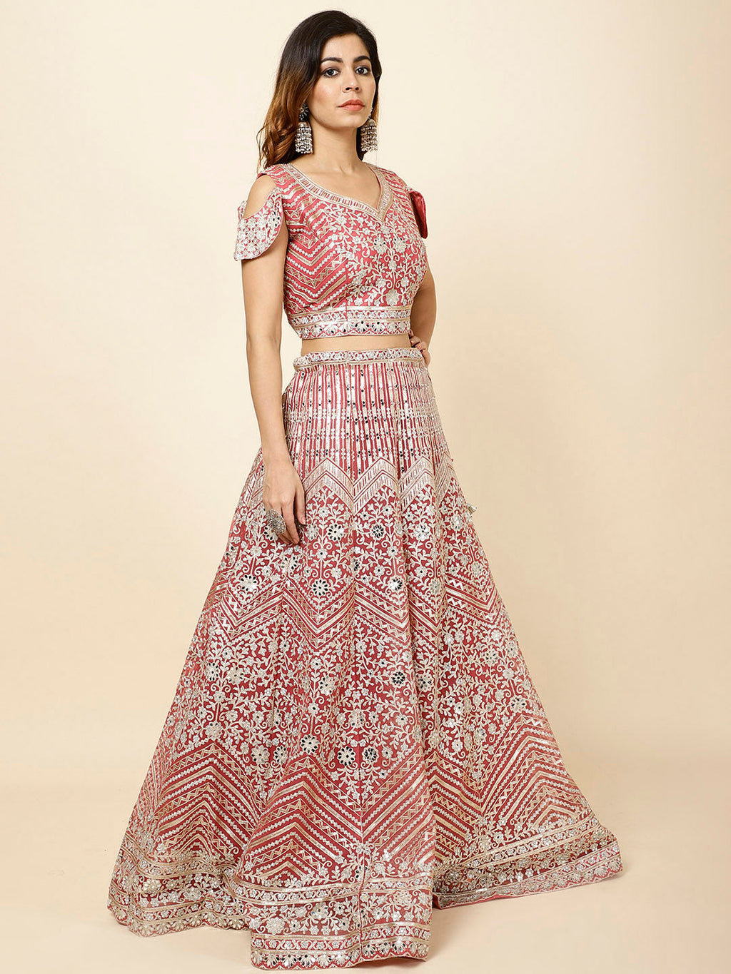 Zari Embroidered Net Choli With Lehenga & Dupatta