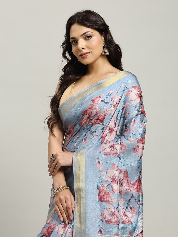 Floral Printed Art Silk Woven Saree