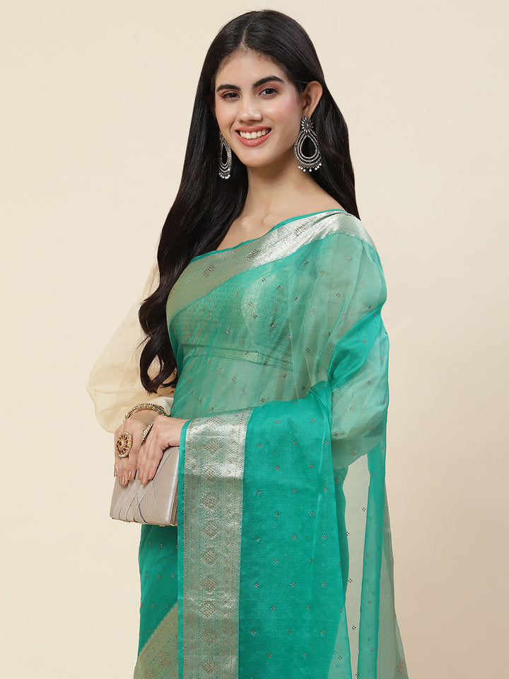 Stone Work Plain Organza Saree