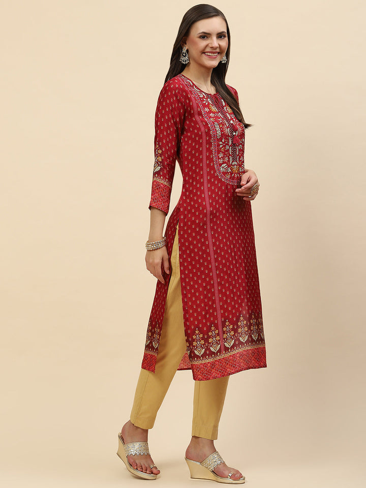 Neck Embroidered &amp; Printed Handloom Kurta