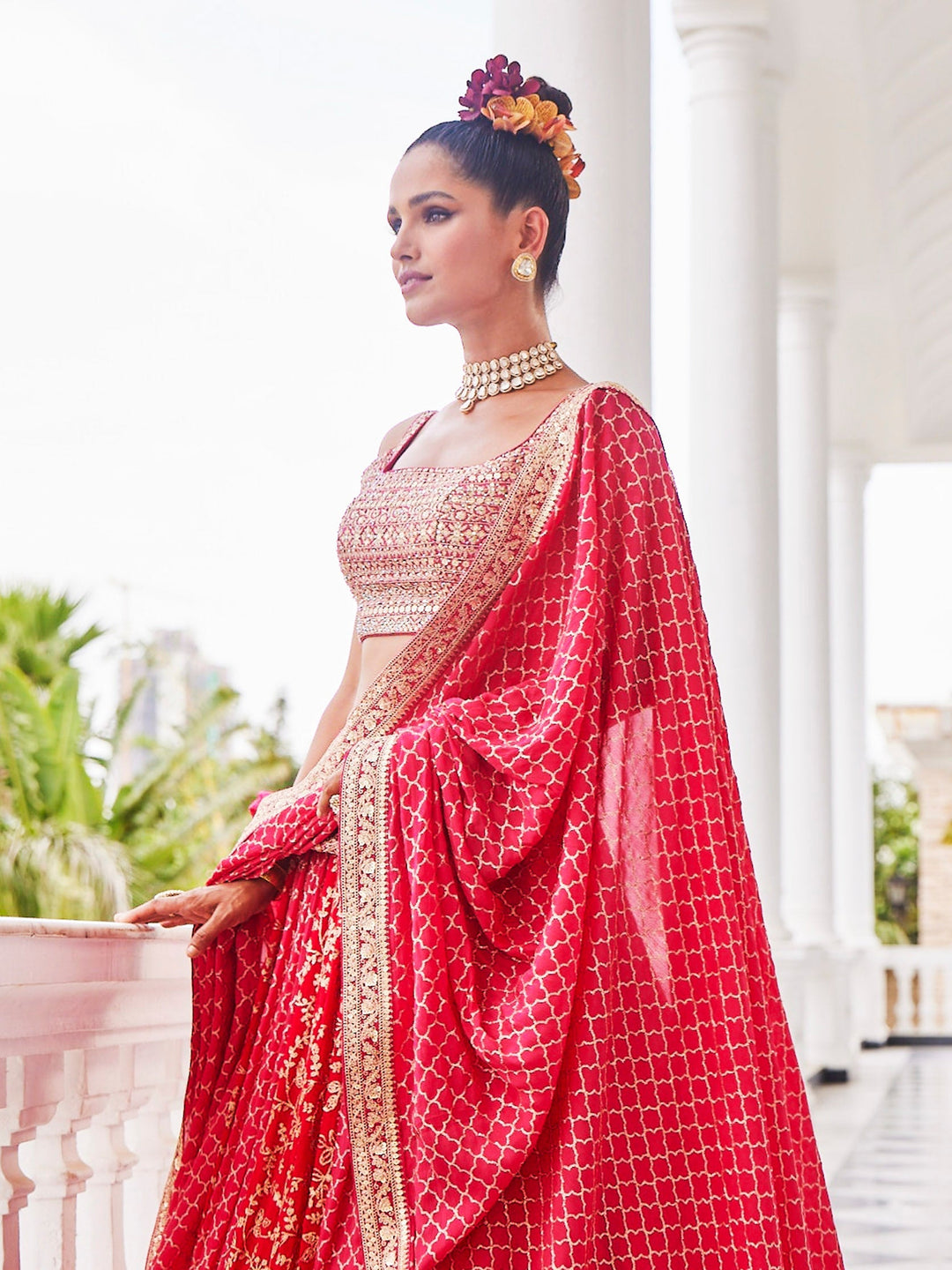 Zari Jaal Embroidered Crepe Choli With Lehenga &amp; Net Dupatta