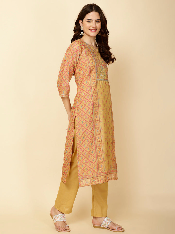 Printed Cotton Straight Kurta With Pants
