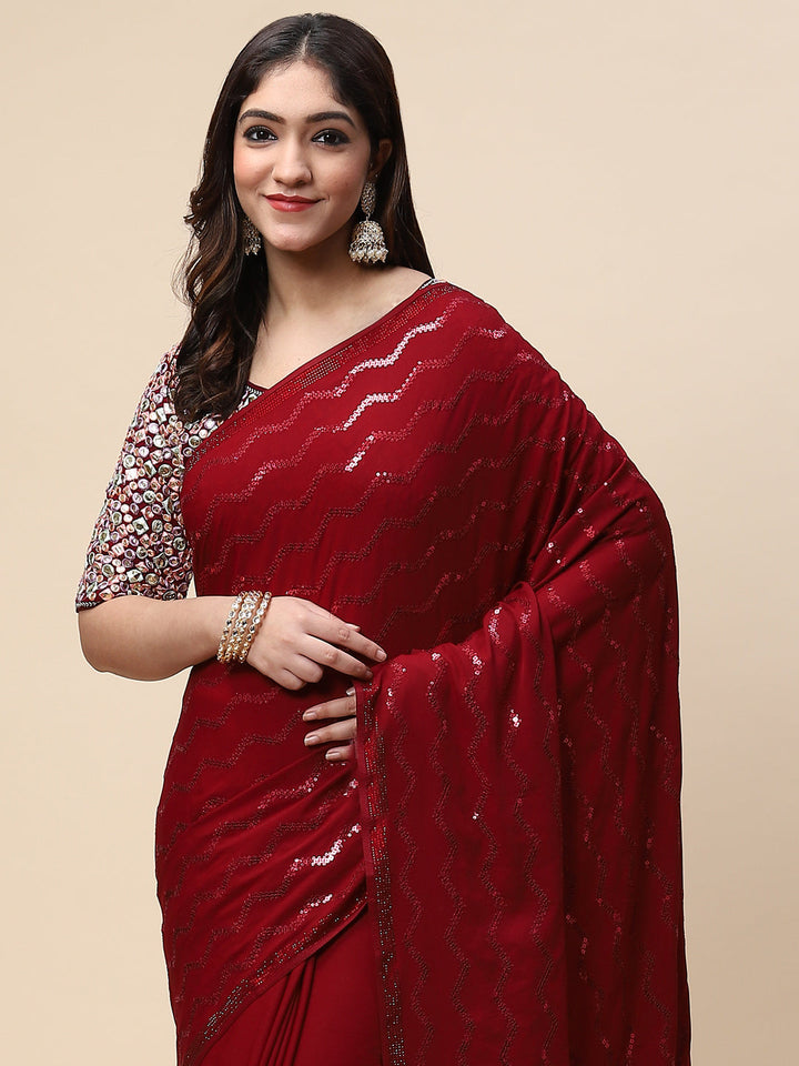Sequin Embroidered Crepe Saree