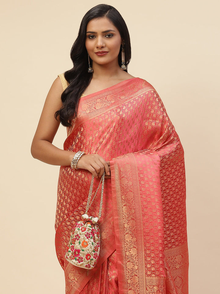Brocade Zari Jaal Satin Woven Saree