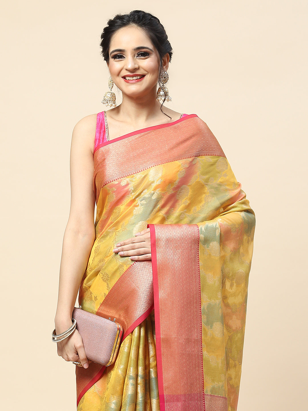 Floral Zari Jaal Cotton Woven Saree