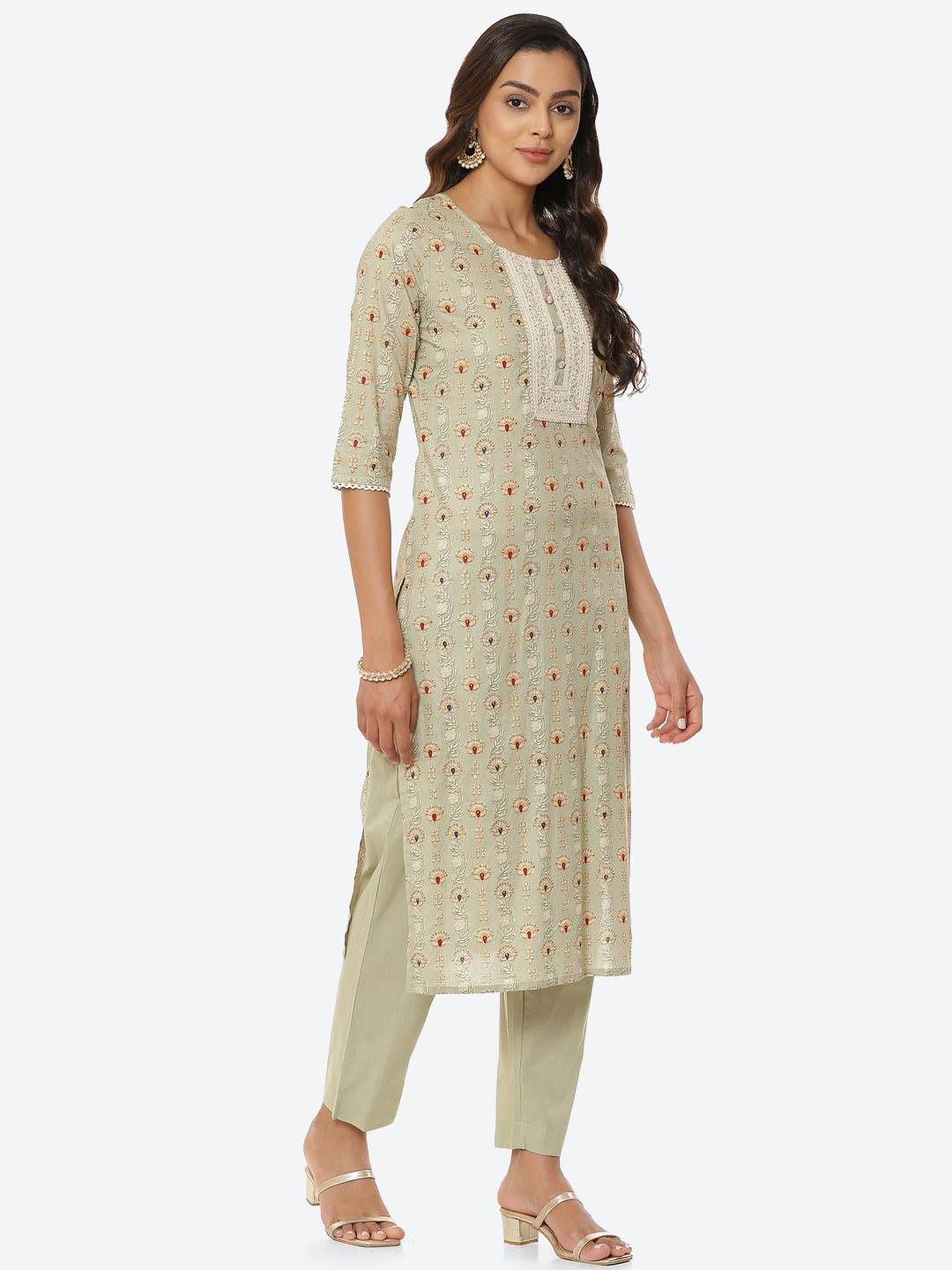 Floral Printed Cotton Kurta With Pant & Cotton Dupatta