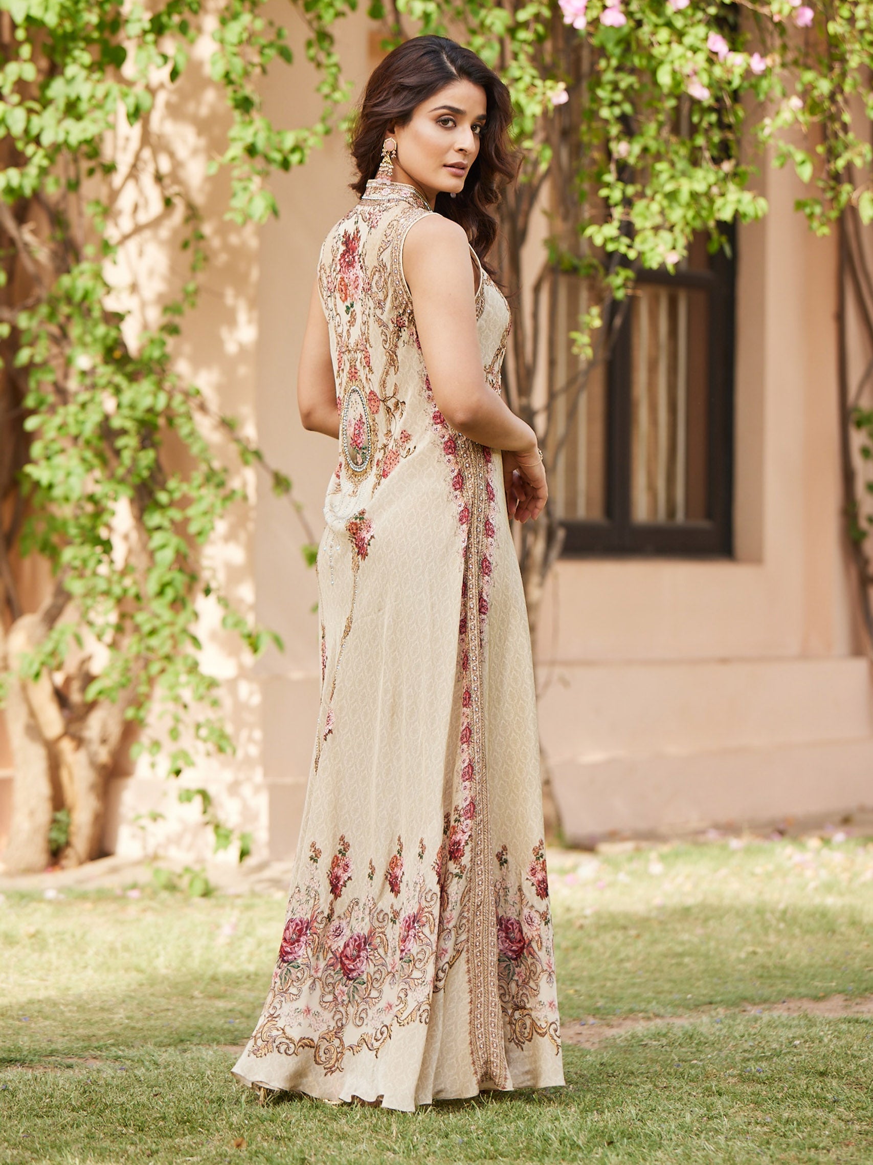 Floral Digital Printed Crepe A-Line Gown Dress