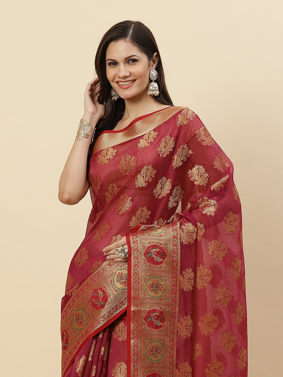 Zari Border Booti Cotton Woven Saree