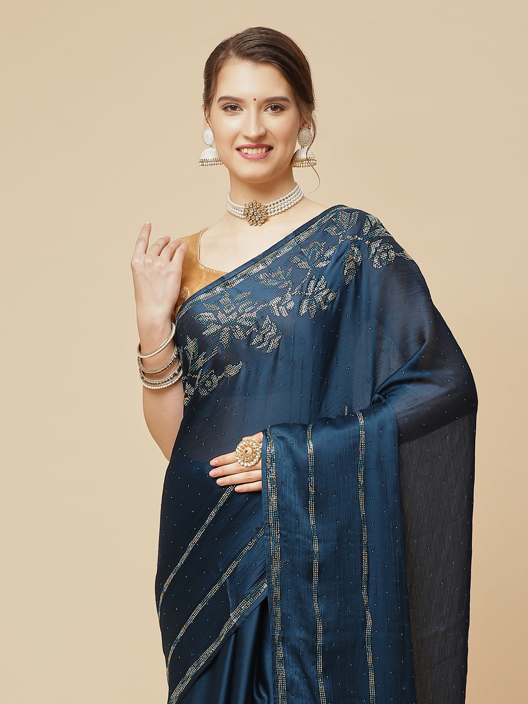Swarovski Jaal Embroidered Art Chiffon Saree
