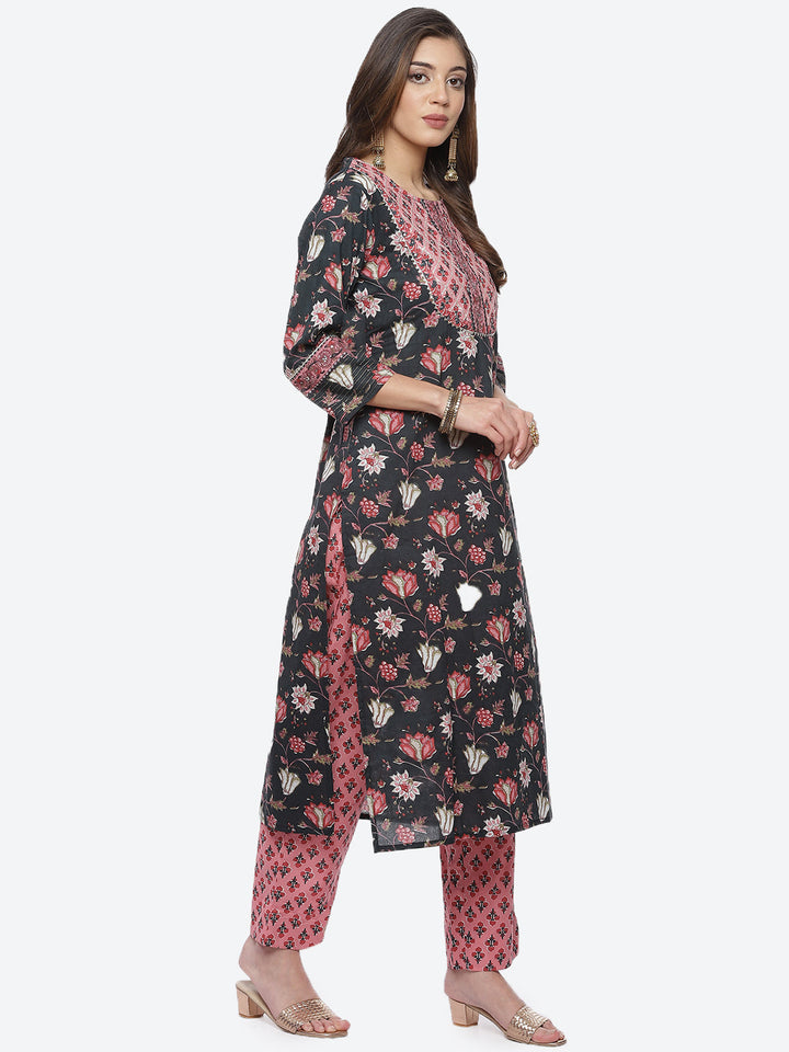 Floral Printed Cotton Stitched Salwar Kameez With Printed Cotton Dupatta