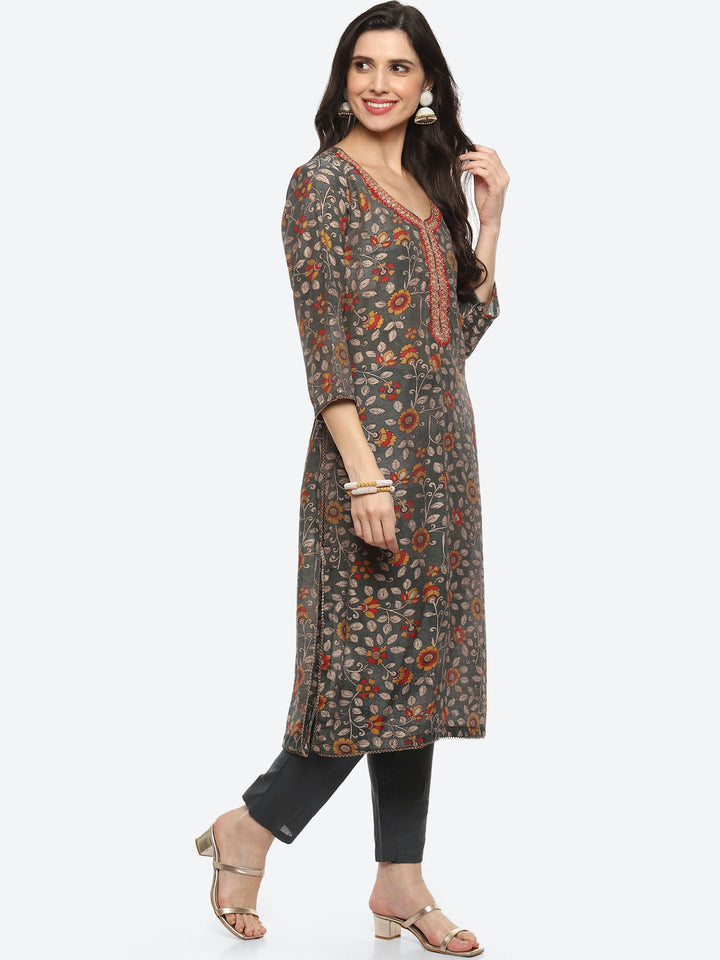 Sequin Yoke Printed Muslin Kurta With Pant