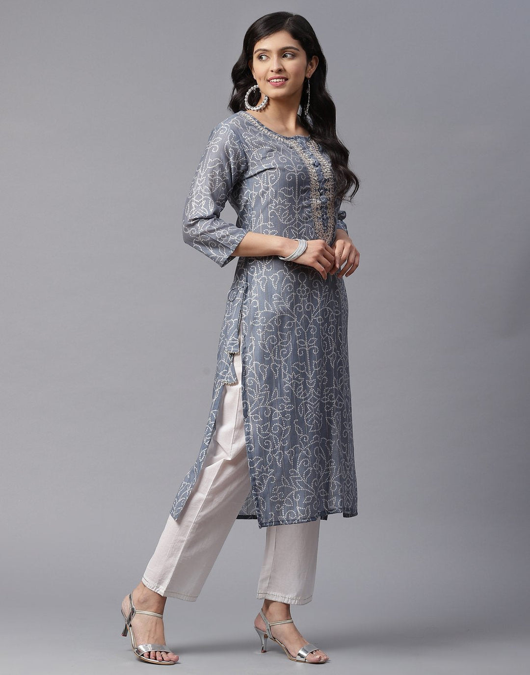 Bandhini Print Kurti Pant Set with Gota Patti Work
