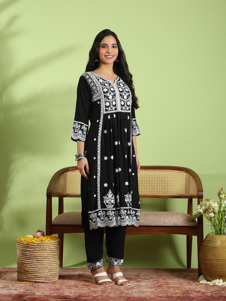 Embroidered Cotton Kurta With Pant &amp; Dupatta