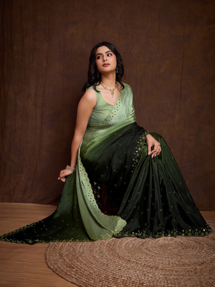 Embroidered Chinon Saree