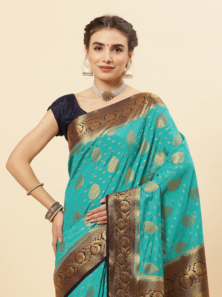 Zari Border Booti Art Handloom Saree With Running Blouse