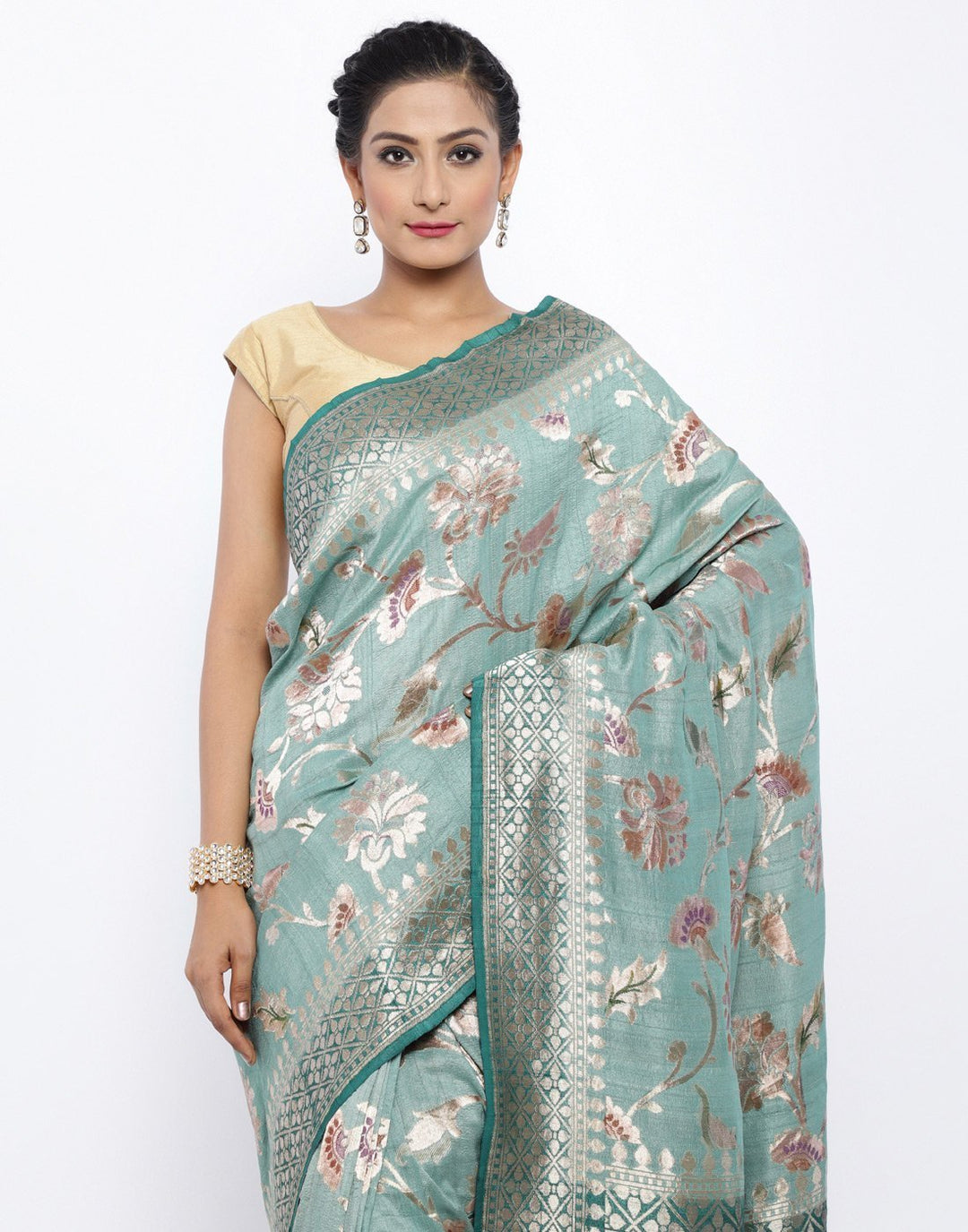 MBZ Meena Bazaar-Grey Banarasi Woven Saree