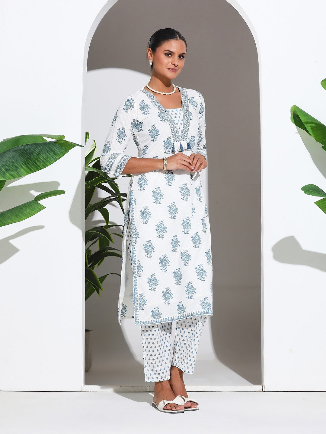 Printed Cotton Blend Kurta With Pant &amp; Dupatta