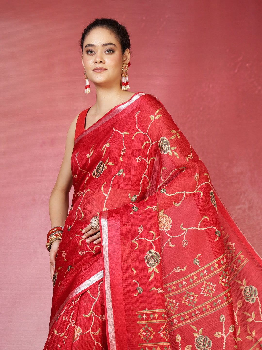 Floral Printed Cotton Blend Saree
