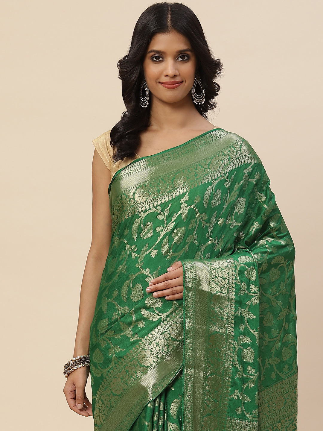 Floral Zari Jaal Chiffon Plain Saree