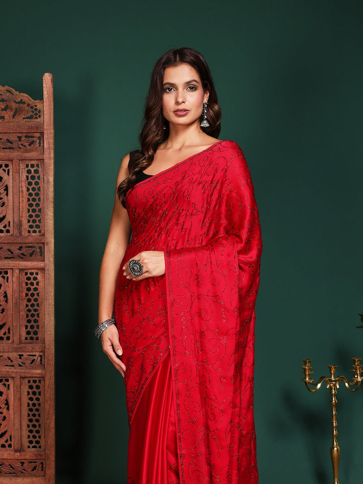 Embroidered Satin Saree